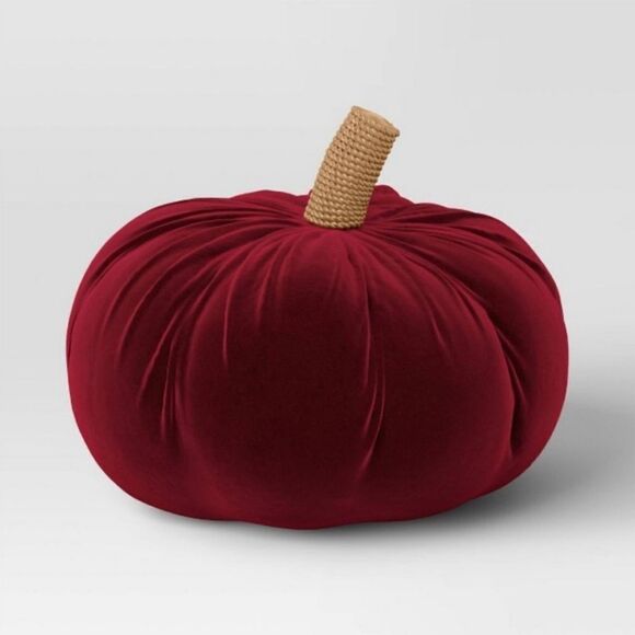 NWT THRESHOLD Halloween Thanksgiving large 16' Shaped Velvet Burgundy Pumpkin - Picture 1 of 10